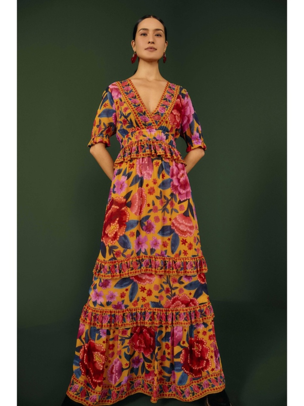 NEW Farm Rio Floral Dream Maxi Dress Floral Dream Yellow Small - Picture 11 of 16